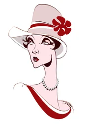 Modèle avec des perles et un chapeau haut